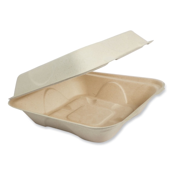 World Centric Fiber Hinged Containers, 3-Compartments, 7 x 8.3 x 3.2, Natural, Paper, 300PK TO-SC-U85-3-LFP - main